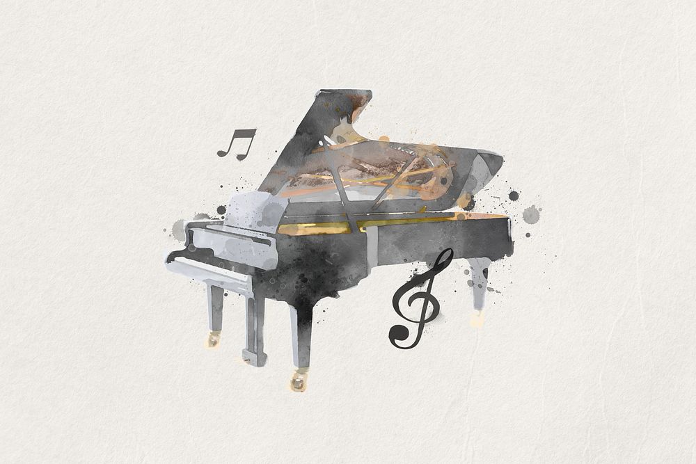 Grand piano, watercolor collage element. Remixed by rawpixel.