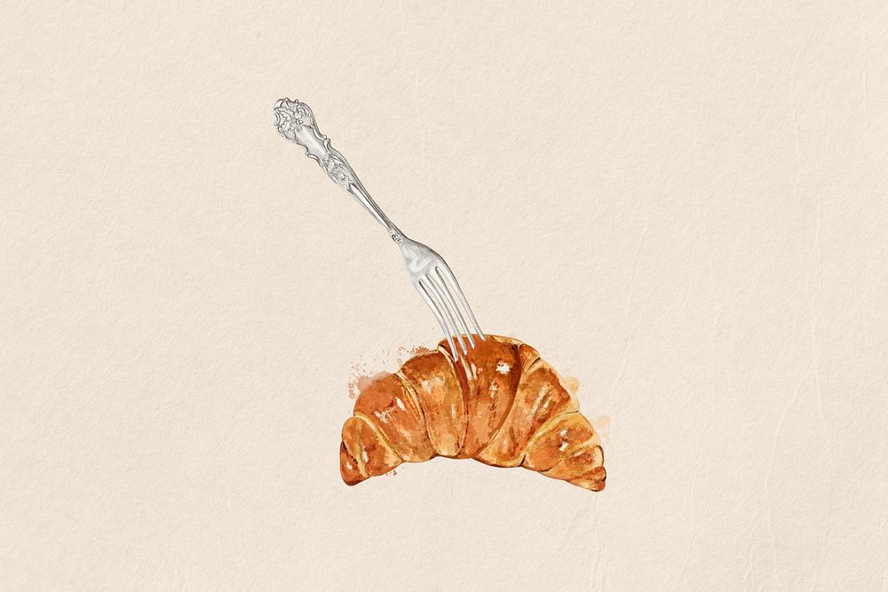 Watercolor croissant  collage element. Remixed by rawpixel.