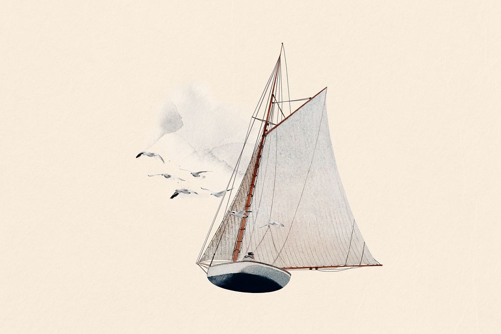 Watercolor sailboat collage element. Remixed by rawpixel.