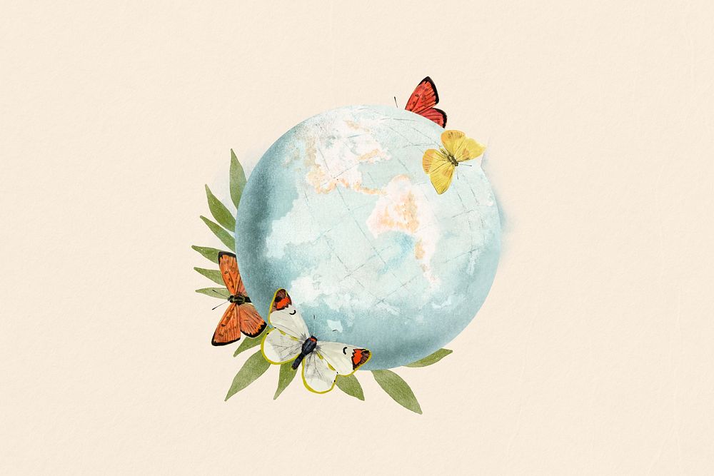 Environmental globe watercolor collage element. Remixed by rawpixel.