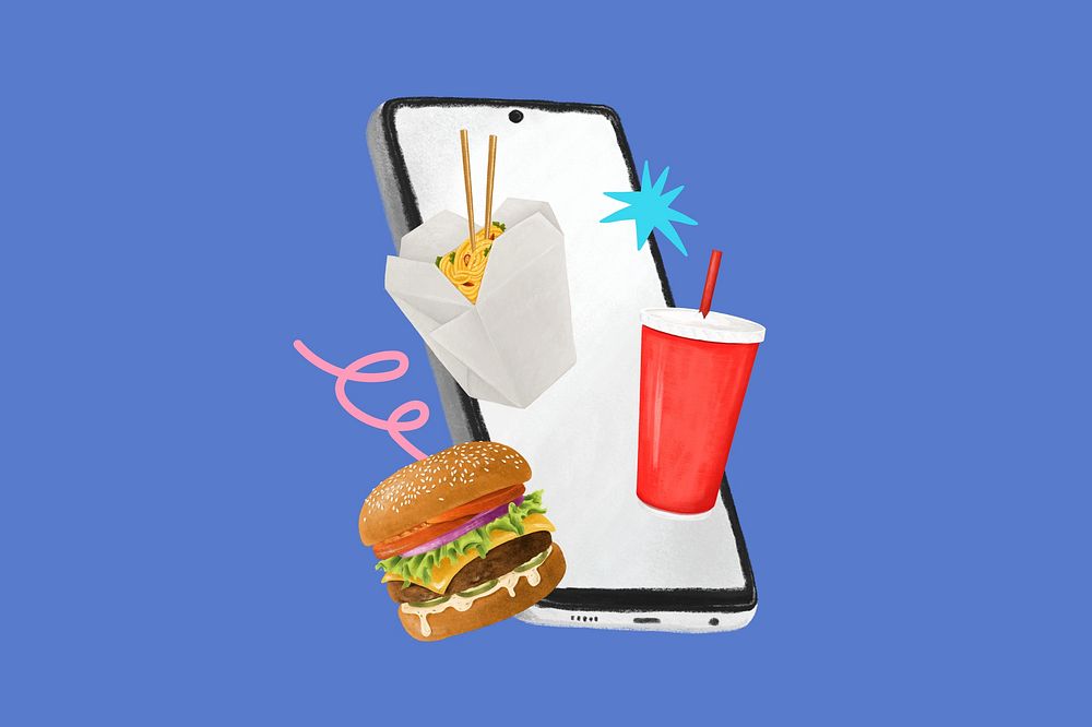 Food takeaway delivery aesthetic illustration background