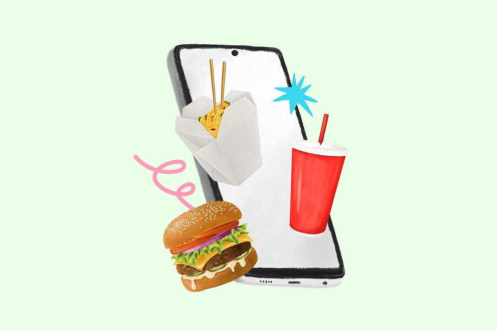 Food takeaway delivery aesthetic illustration background