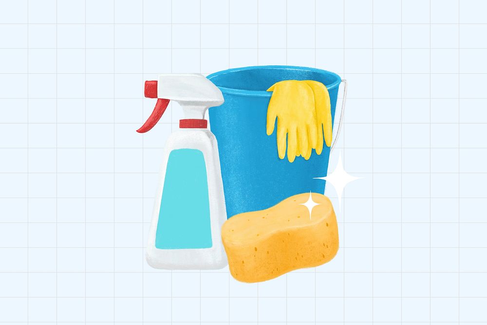 Blue household chores, cleaning supply illustration