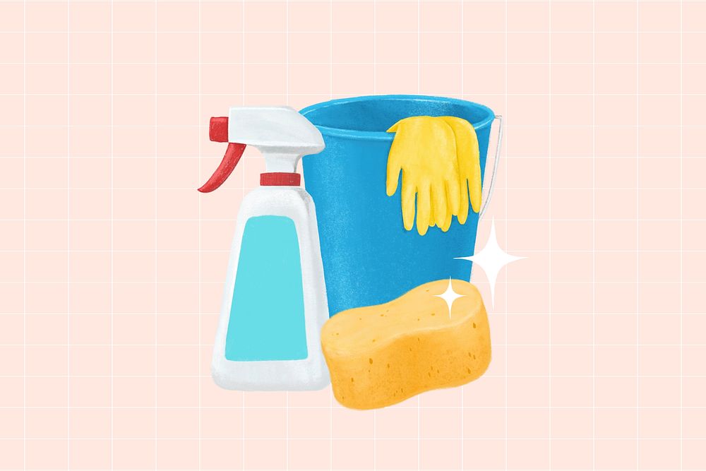 Orange household chores, cleaning supply background