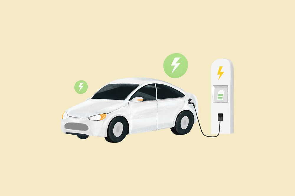 Electric car environment illustration yellow background