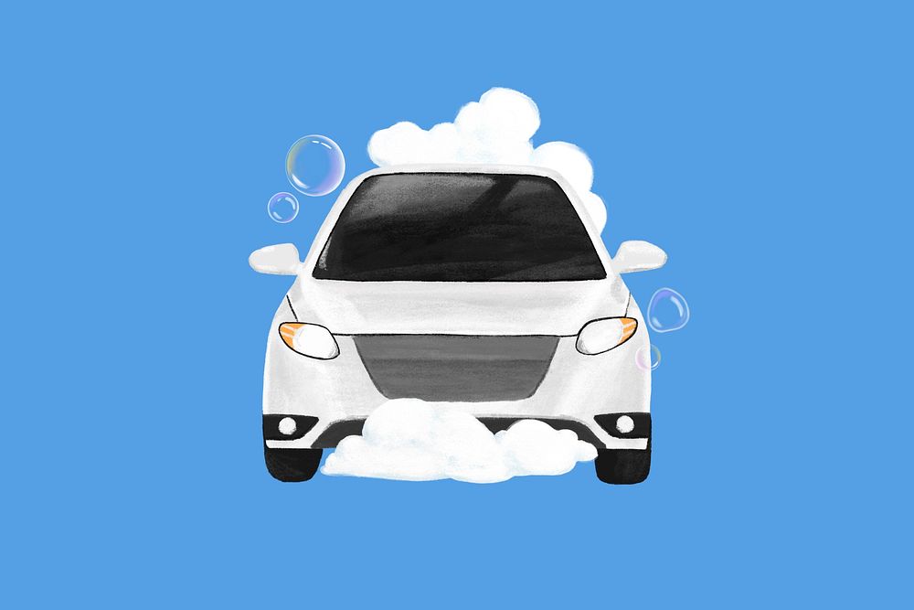 Car wash illustration blue background