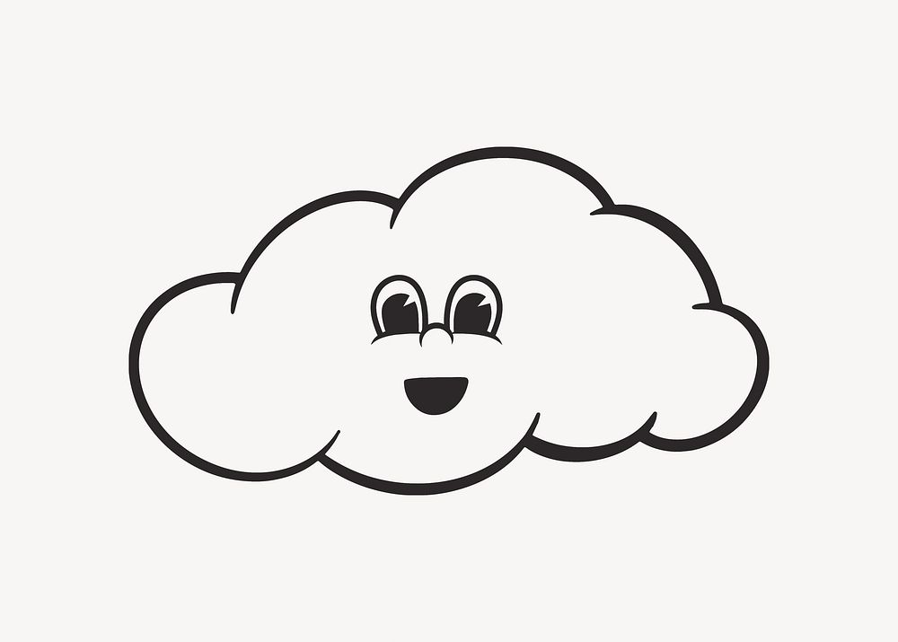 Cloud character, retro line illustration vector