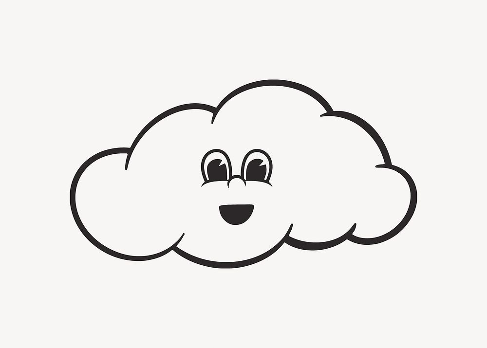 Cloud character, retro line illustration