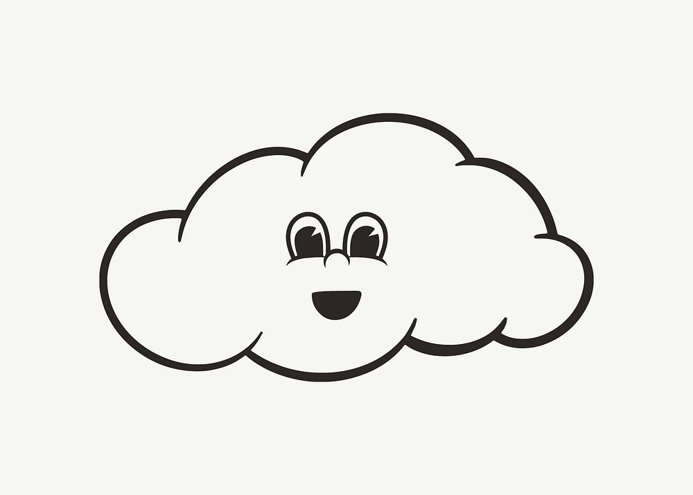 Cloud character, retro line illustration psd
