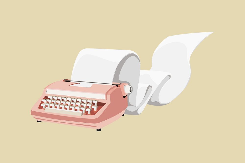 Retro pink typewriter, aesthetic illustration