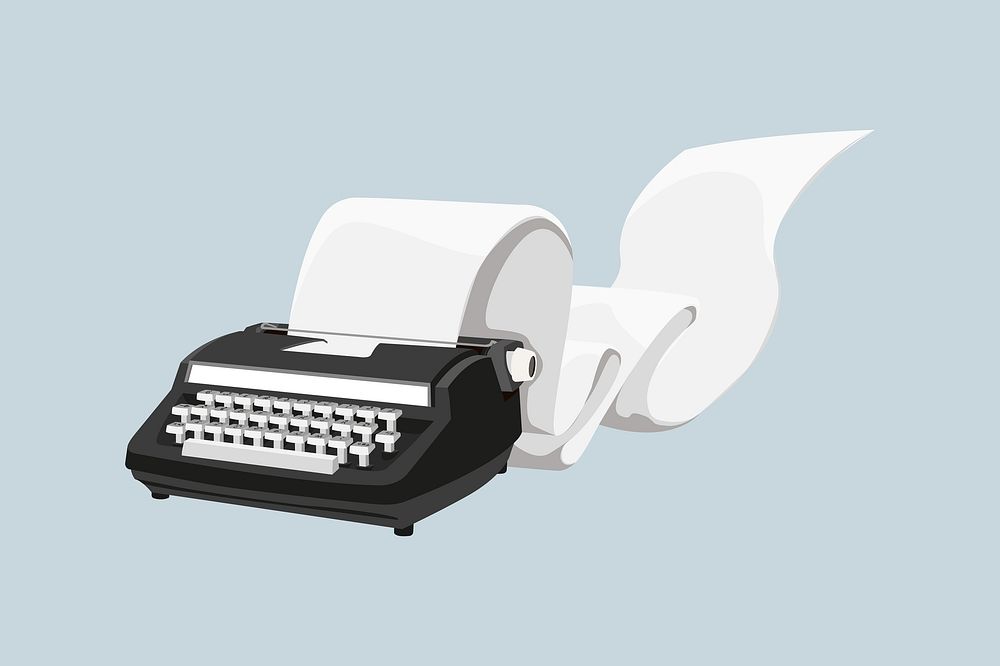 Retro black typewriter, aesthetic illustration 