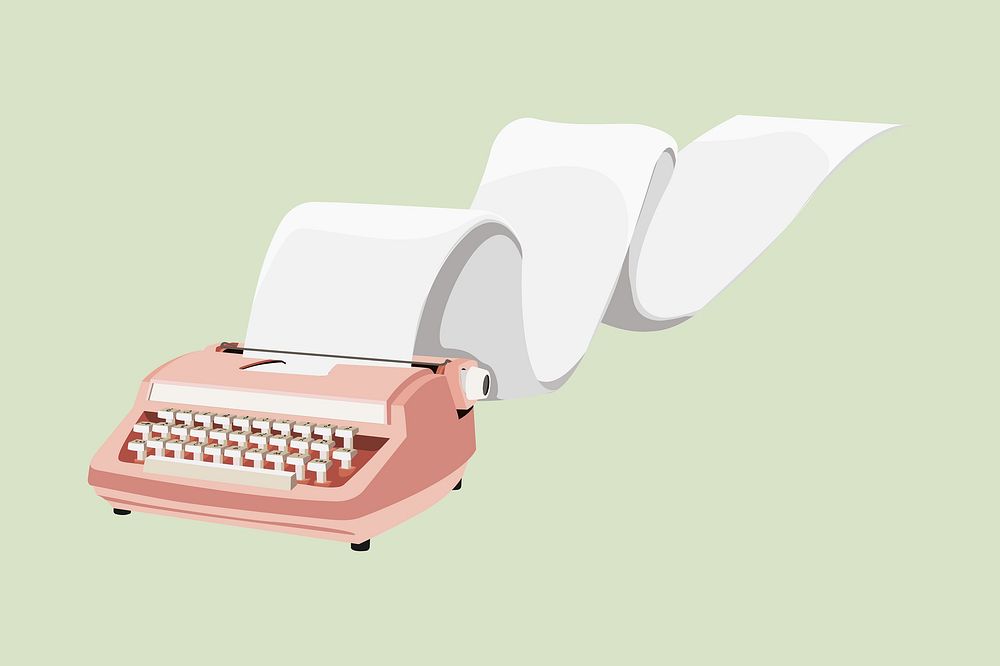 Retro pink typewriter, aesthetic illustration vector