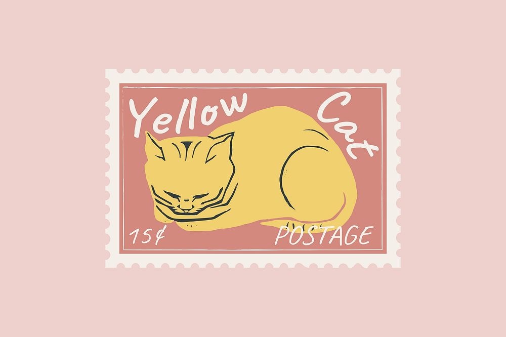 Cat postage stamp, cute illustration vector