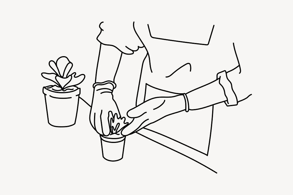 Plant parent hobby line art illustration vector