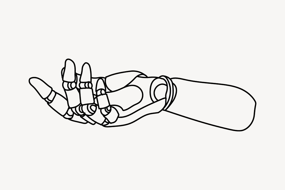 Robot hand, technology line art illustration vector