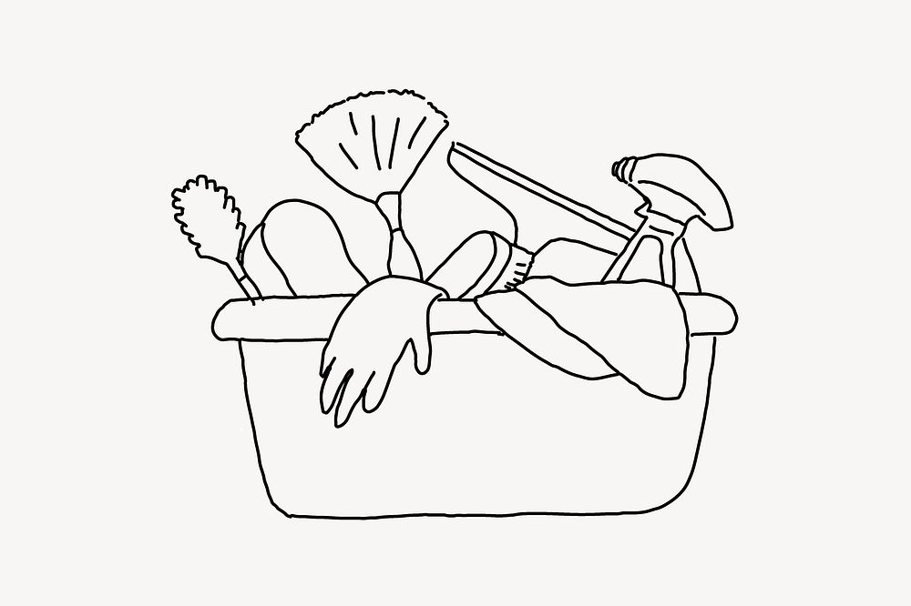 Cleaning tools line art illustration