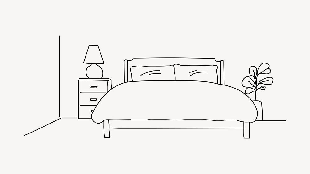 Bedroom interior line art illustration vector