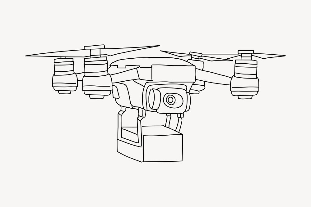 Delivery drone, technology line art illustration vector