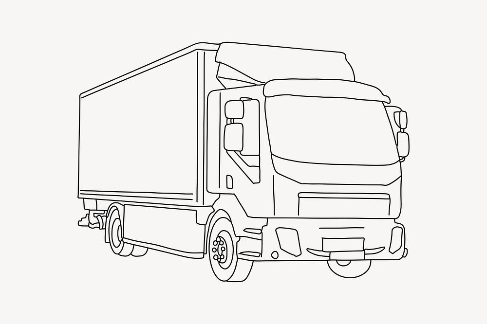 Moving truck, vehicle line art illustration vector