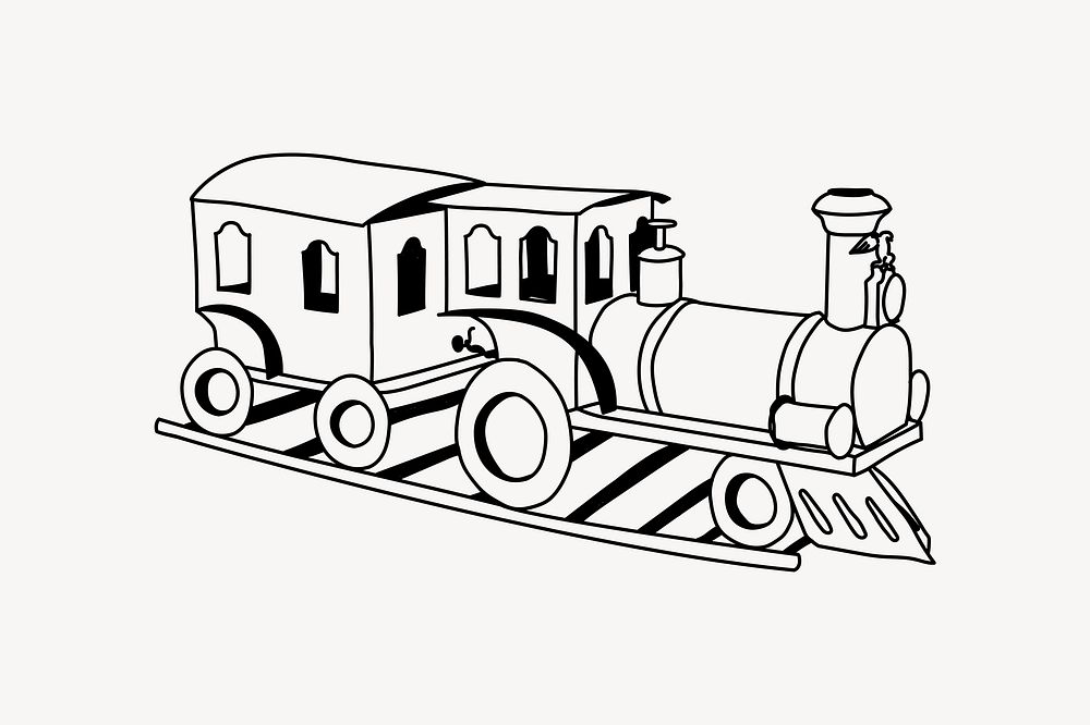 Toy train line art illustration vector