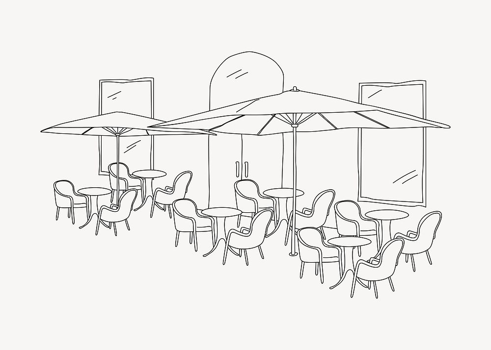 Outdoor cafe tables line art illustration vector