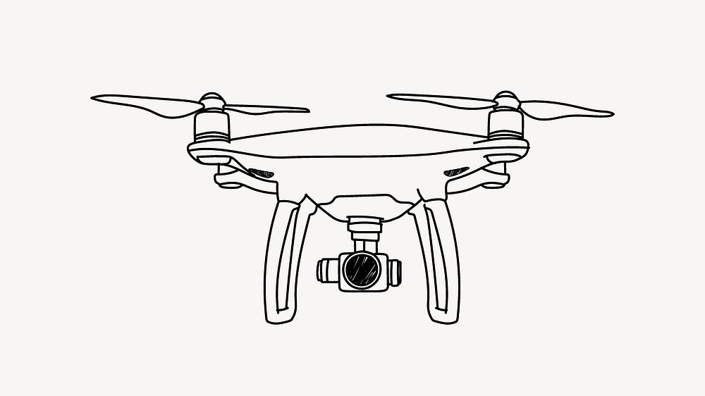 Flying drone, technology line art illustration vector