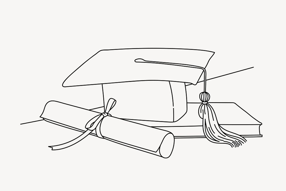 Graduation cap & scroll line art illustration