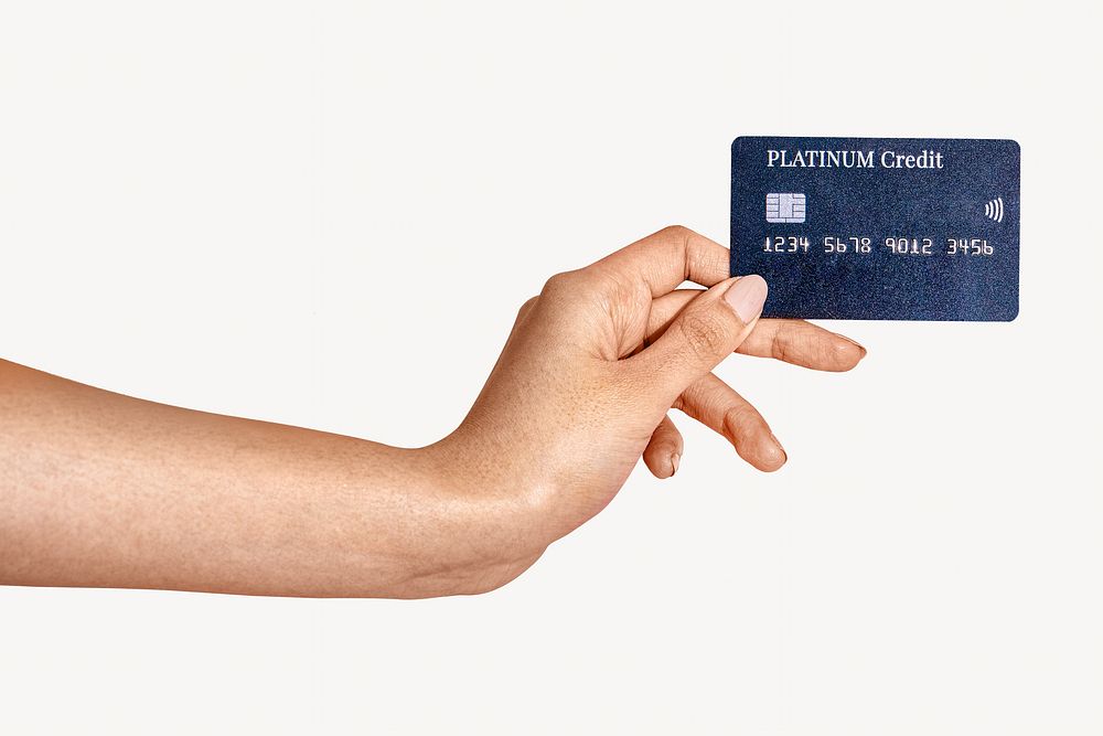 Woman holding a credit card image element.