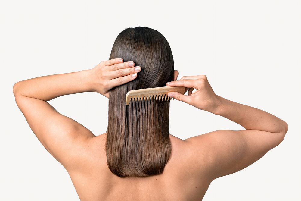 Woman combing her sleek hair image element