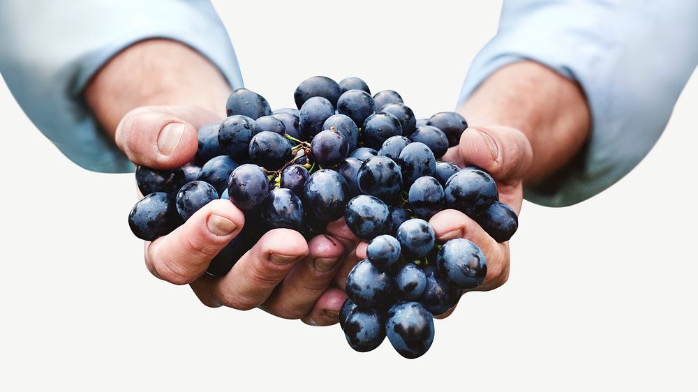 Man holding grapes  collage element psd