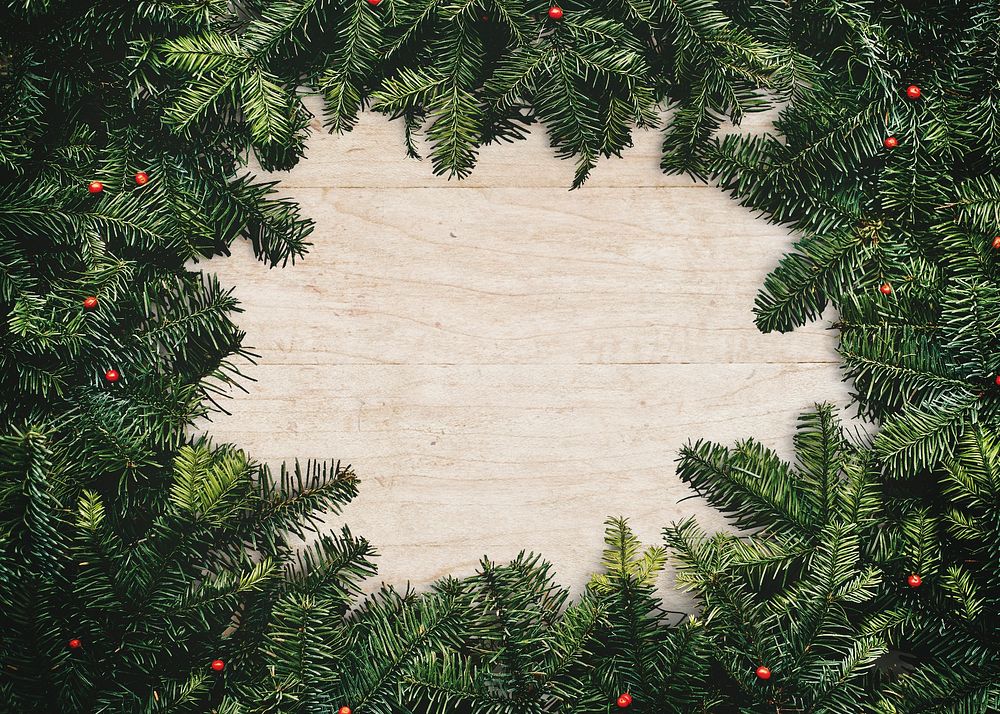 Christmas tree frame mockup, wooden design psd