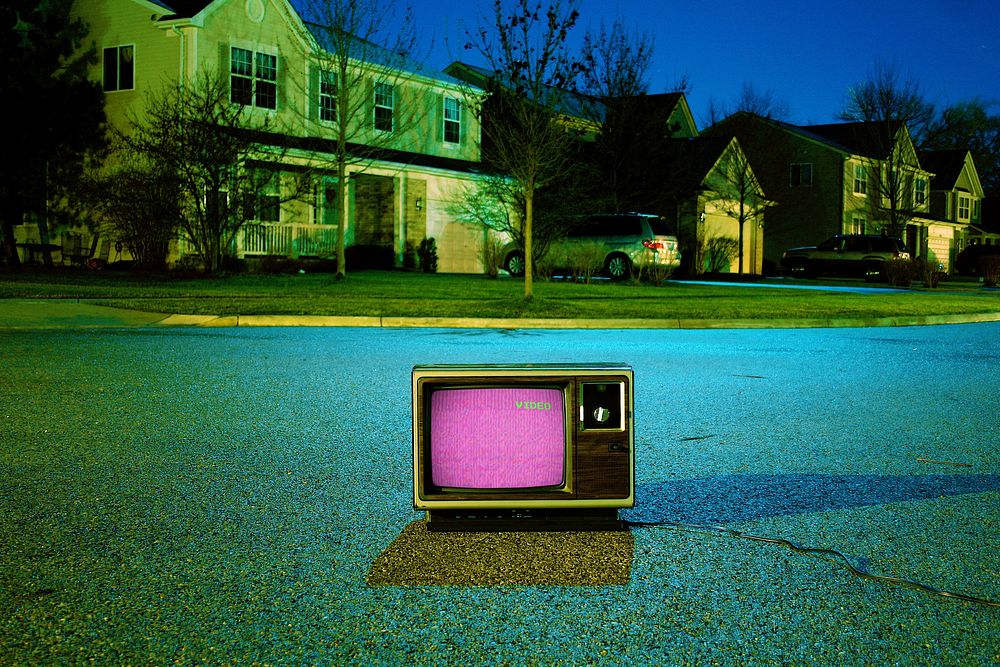 Vintage TV with pink screen