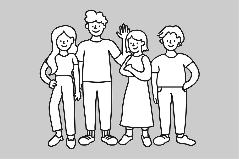 Diverse people line drawing vector