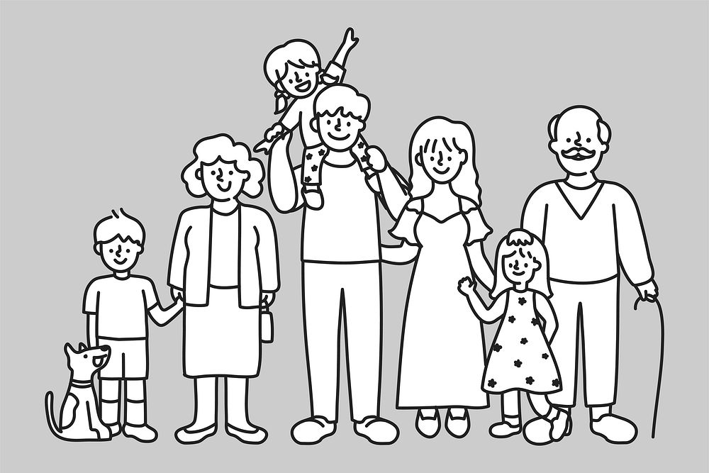 Big family line drawing collage element vector