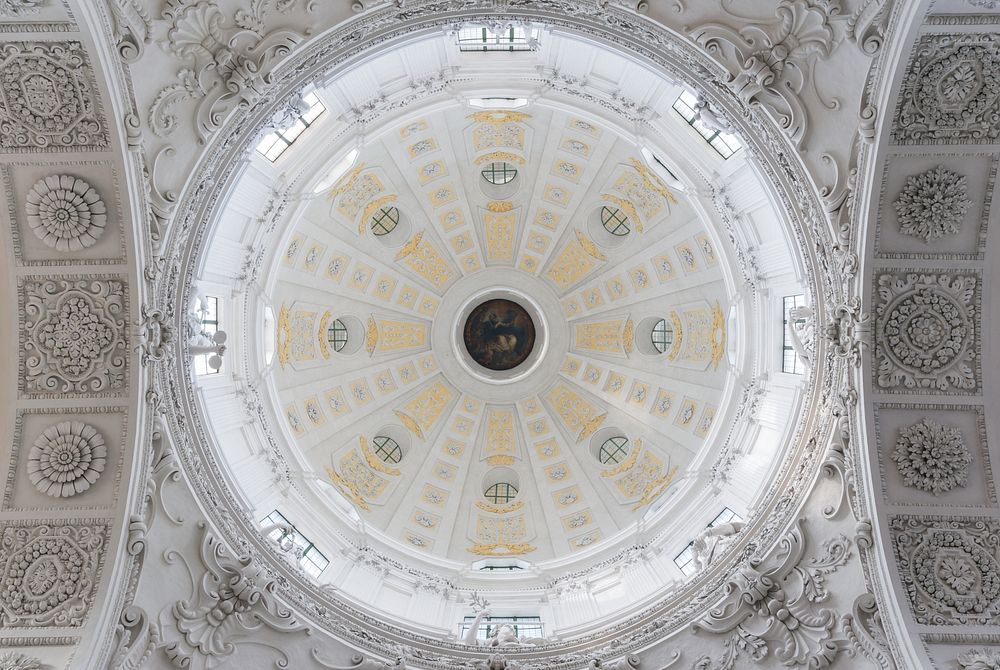 The dome inside the Theatinekirche, Munich, Bavaria, Germany. Original public domain image from Wikimedia Commons