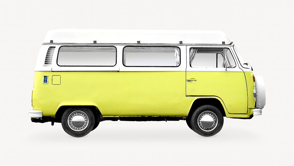 Vintage camping van on white background