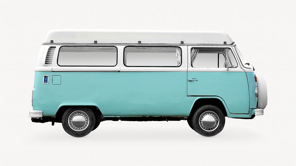 Vintage camping van on white background