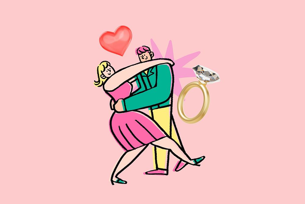 Doodle couple dancing, pink design