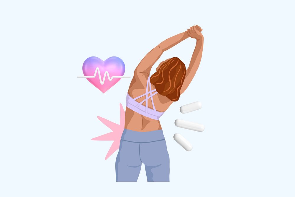Woman exercising 3D remix, vector illustration