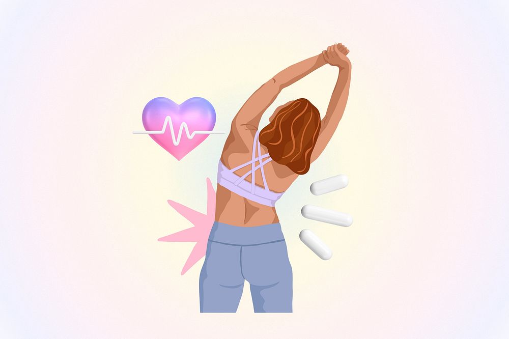Woman exercising 3D remix vector illustration