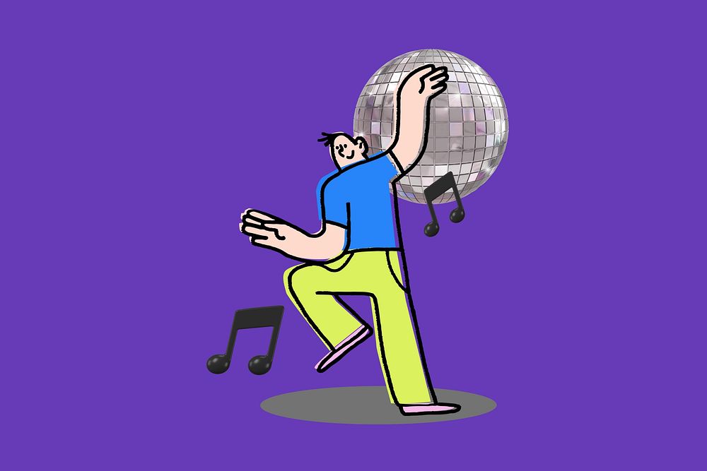 Doodle dancing disco party, purple design