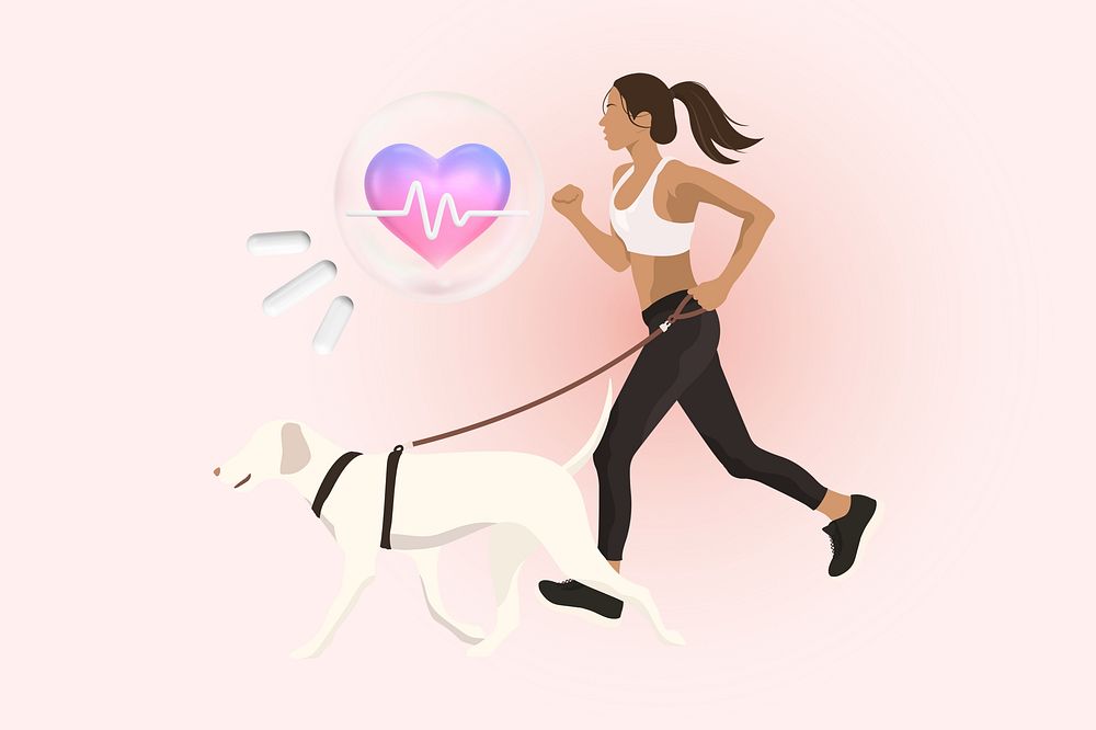 Woman walking dog, 3D remix vector illustration