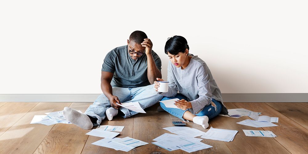 Couple managing the debt psd with design space image element