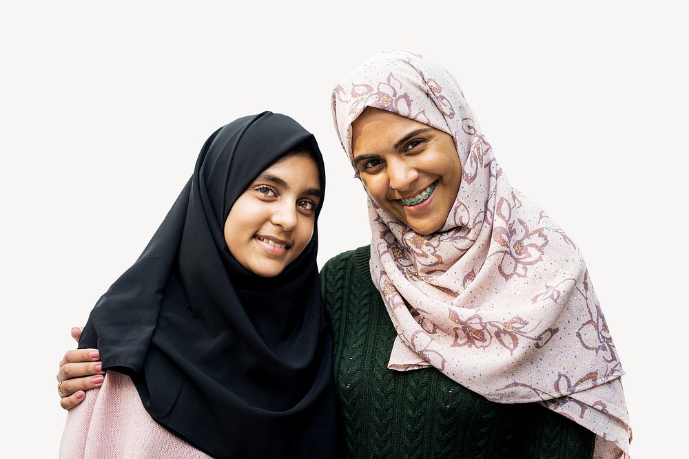 Smiling Muslim girls isolated image