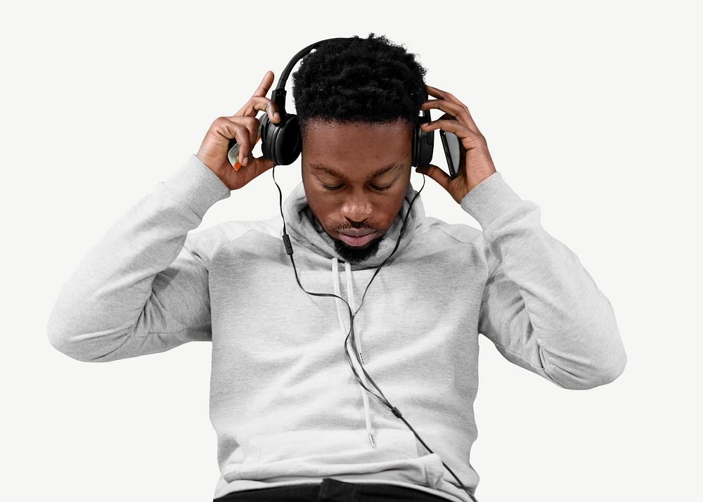 Black man headphones collage element psd