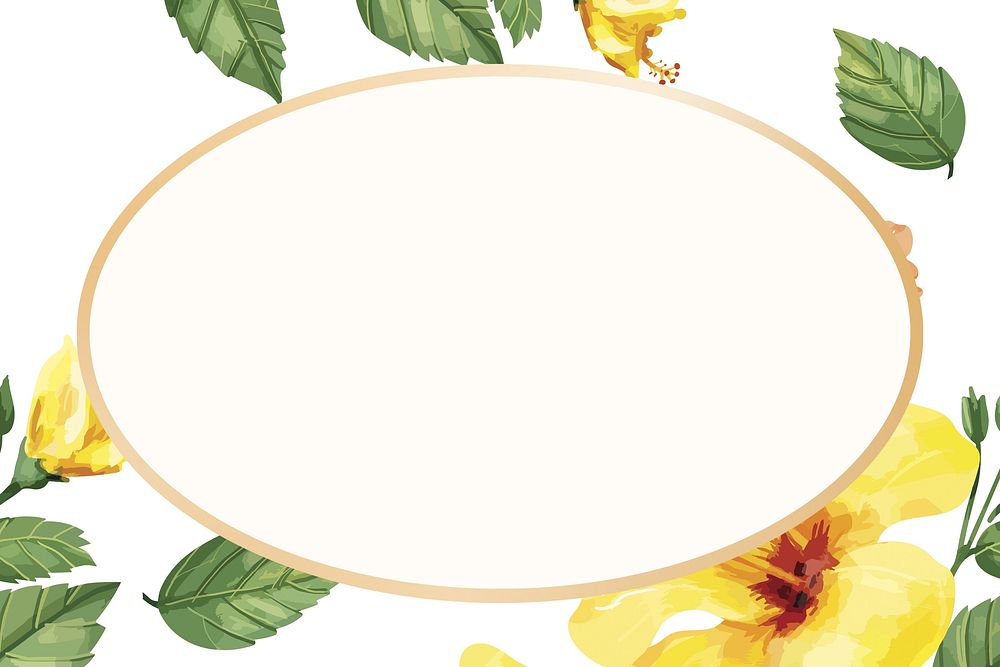 Watercolor yellow hibiscus frame, oval shape