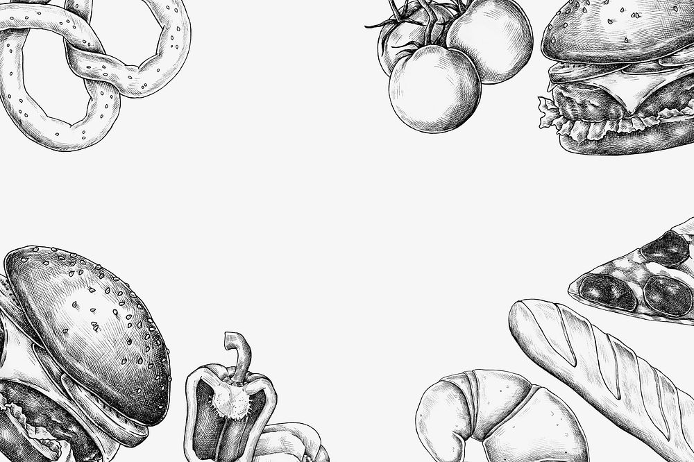 Food vintage illustration, black and white background