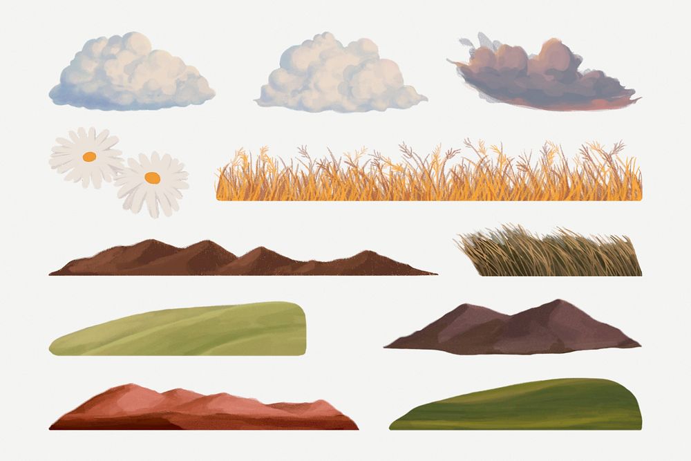 Nature landscape set psd, illustration