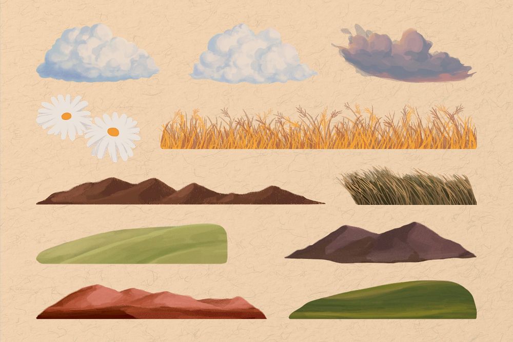 Nature landscape set psd, illustration