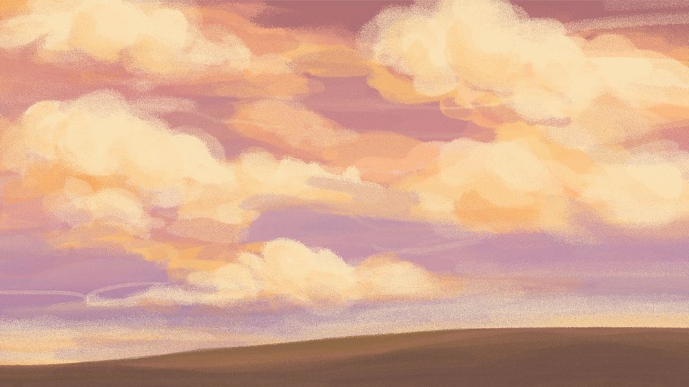 Sunset landscape desktop wallpaper, painting  illustration